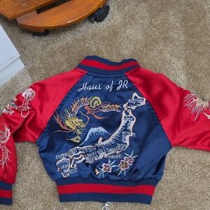 Haus of JR Embroidered Dragon Souvenir Jacket - Navy & Red Kids 1-2 Years Old